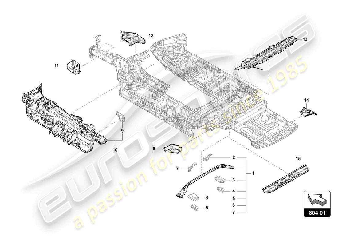 lamborghini urus s (2024) diagrama de piezas de la parte de abajo
