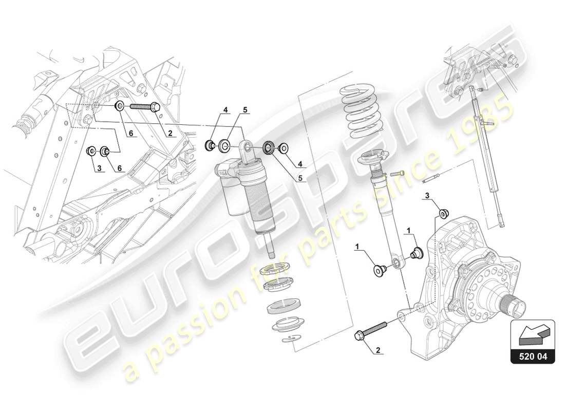 lamborghini gt3 evo (2018) fijación del amortiguador trasero esquema de piezas