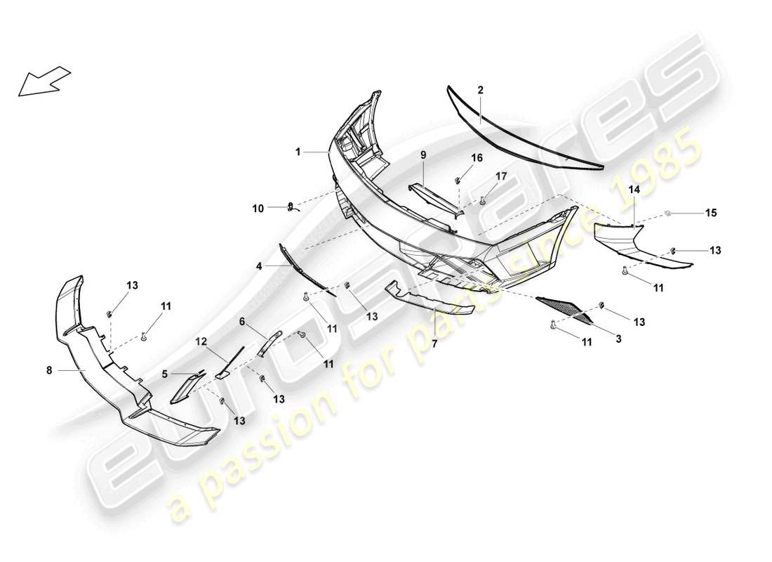 lamborghini lp560-4 coupe fl ii (2014) diagrama de pieza del parachoques delantero