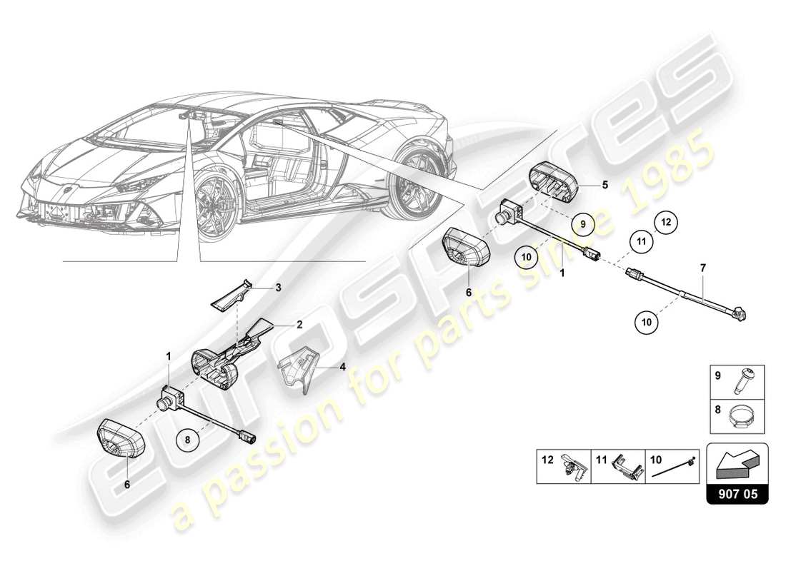 lamborghini evo spyder (2023) piezas eléctricas para sistema de grabación de video y telemetría diagrama de partes