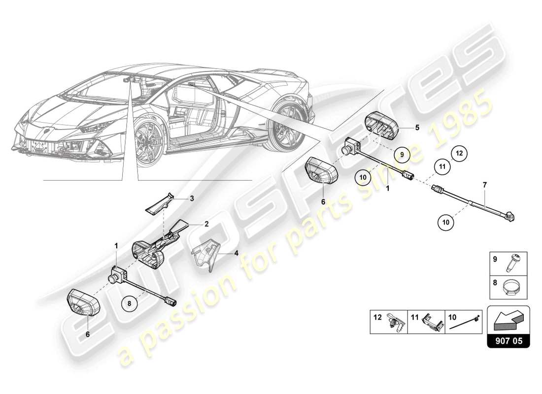 lamborghini evo coupe (2023) piezas eléctricas para sistema de grabación de video y telemetría diagrama de partes