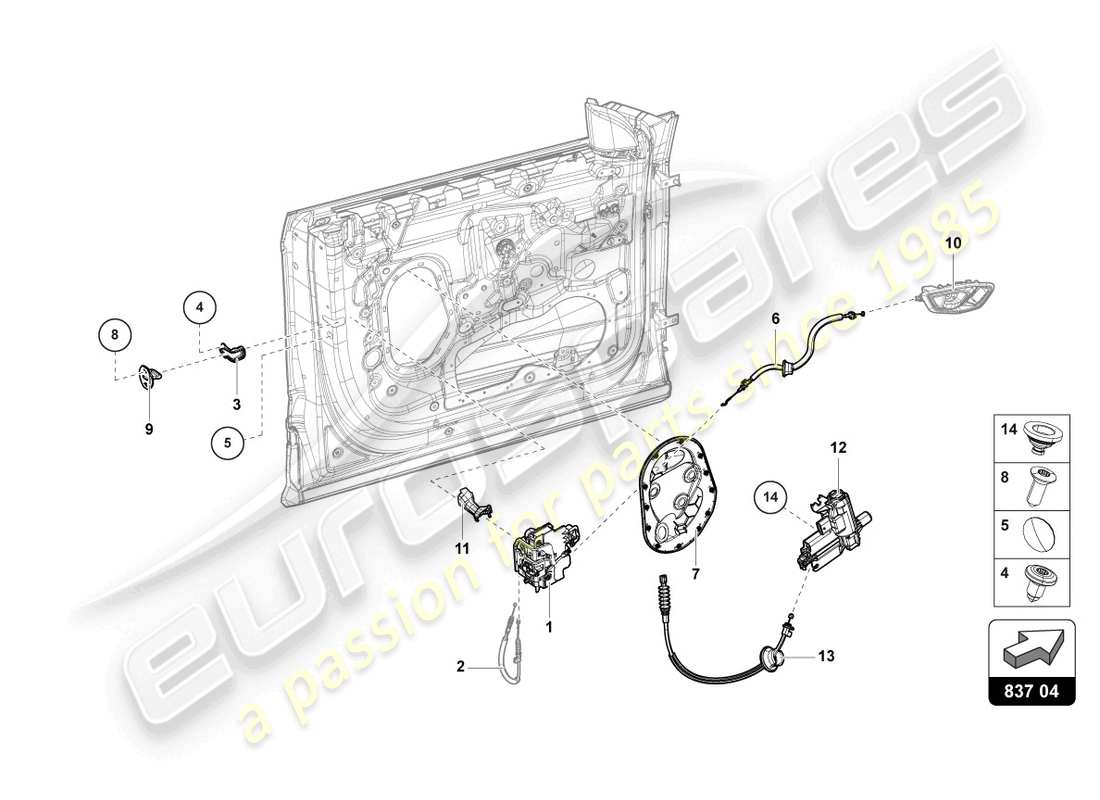lamborghini urus (2020) diagrama de pieza de cerradura de puerta delantera