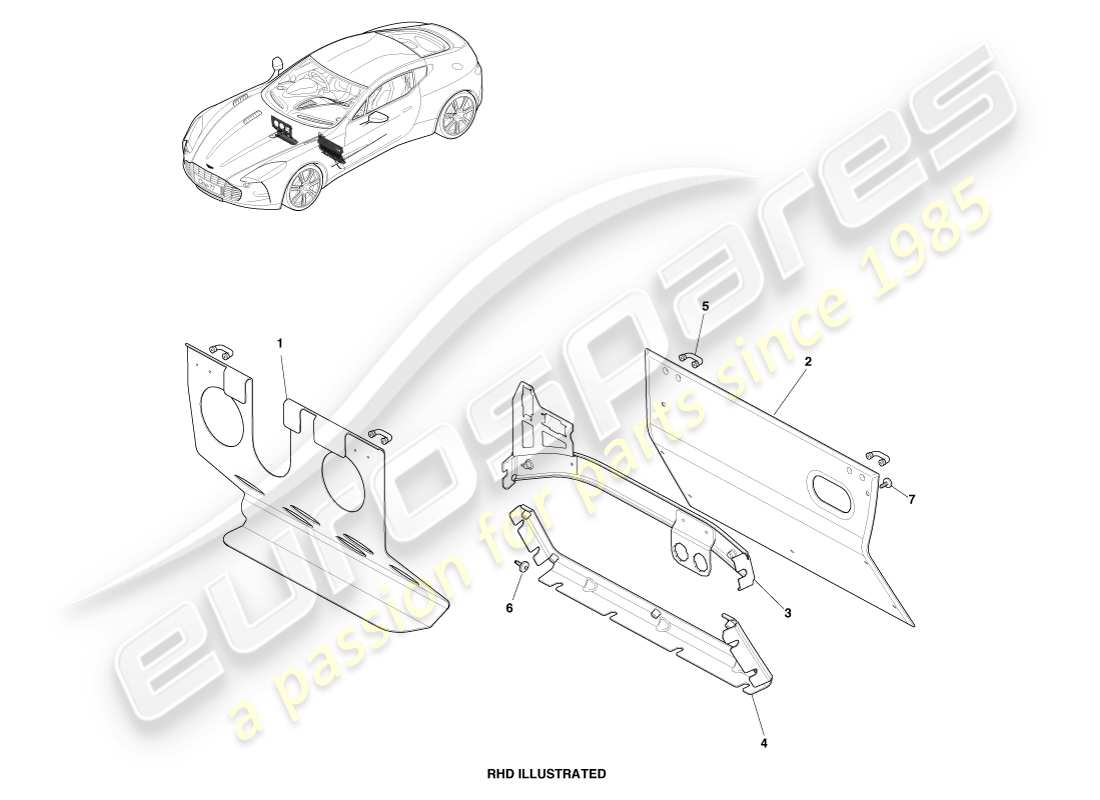 aston martin one-77 (2011) montaje del rodapié diagrama de piezas
