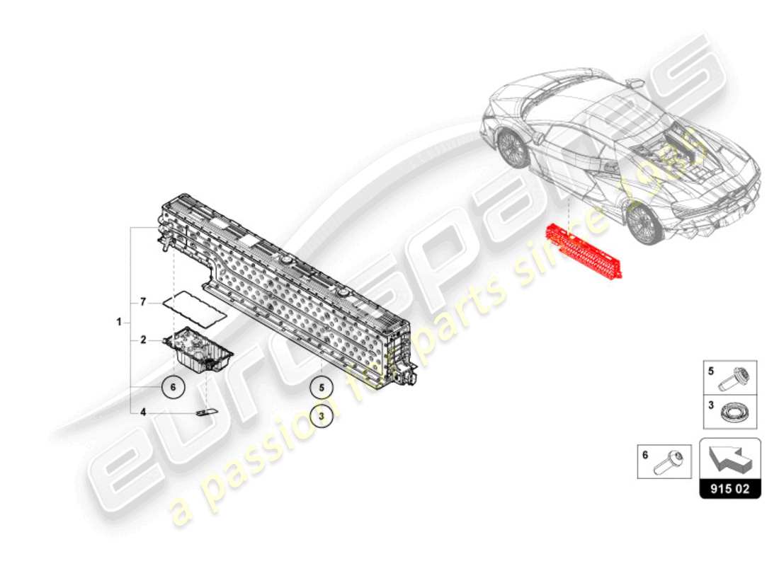 lamborghini revuelto coupe (2024) diagrama de piezas de la batería de alto voltaje