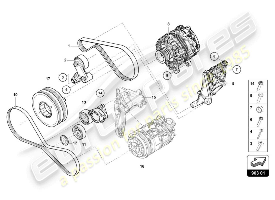 lamborghini urus s (2024) diagrama de piezas del alternador
