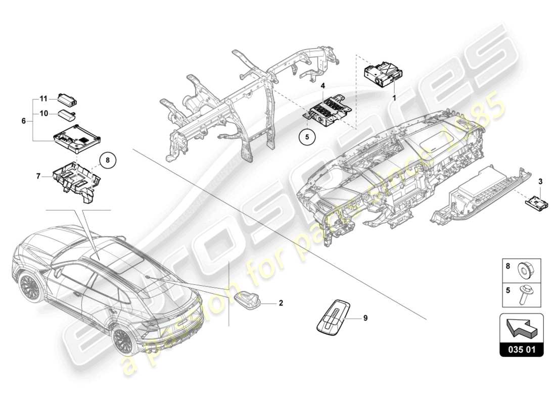 lamborghini urus performante (2024) unidad de control para electrónica de la información diagrama de piezas