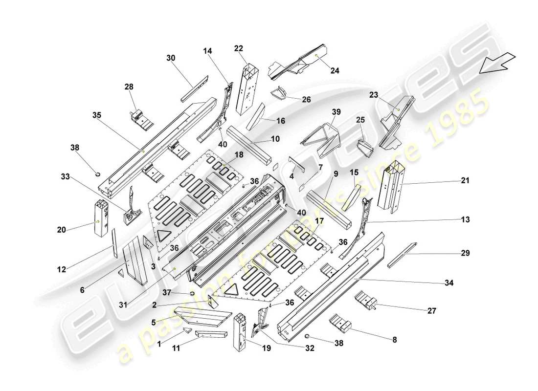 lamborghini lp560-4 spider (2013) montaje del piso diagrama de piezas