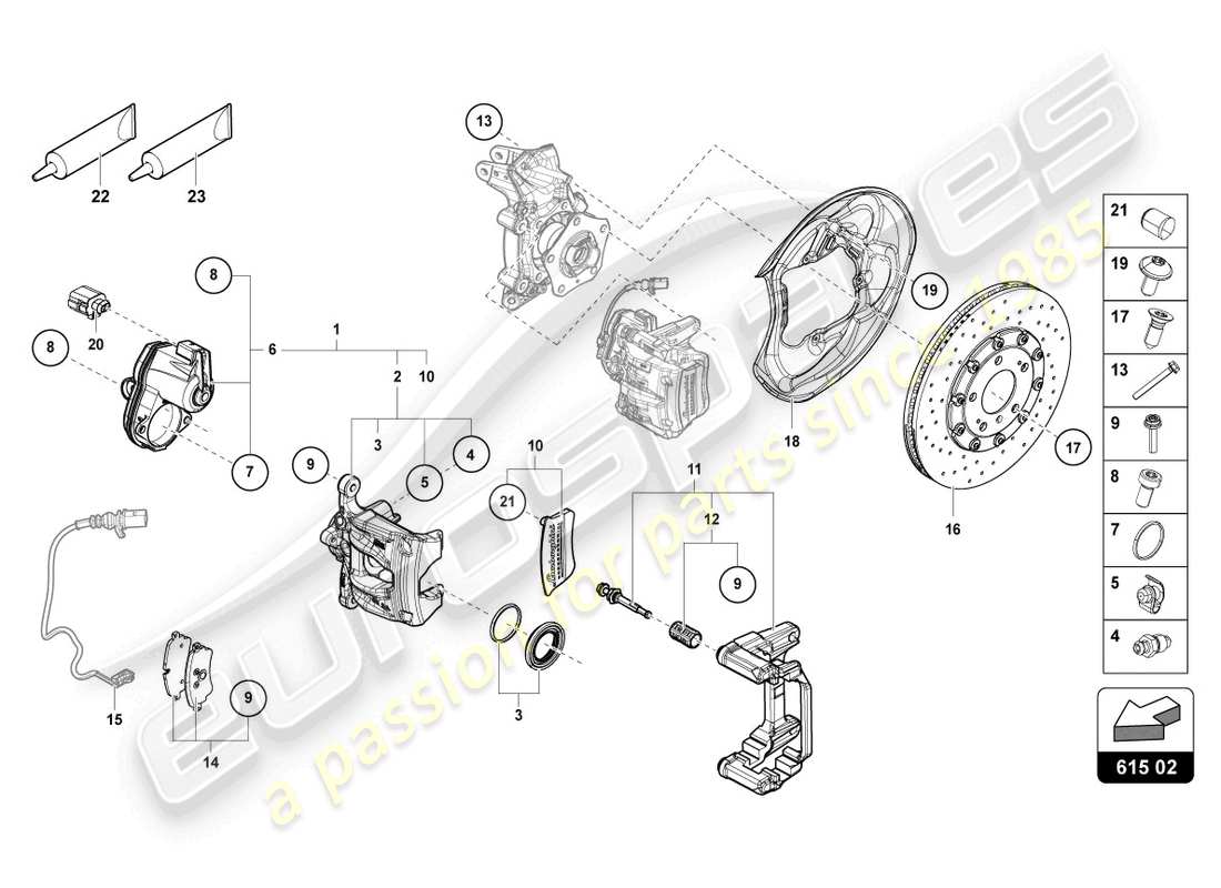 lamborghini urus (2020) esquema de piezas de freno de pinza fija trasera