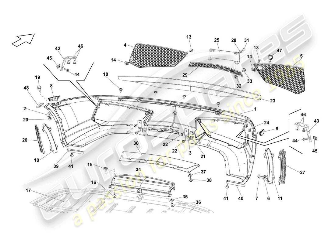 lamborghini lp550-2 spyder (2014) diagrama de pieza del parachoques delantero