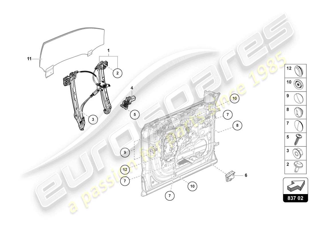 lamborghini urus (2022) regulador de ventana con motor diagrama de piezas