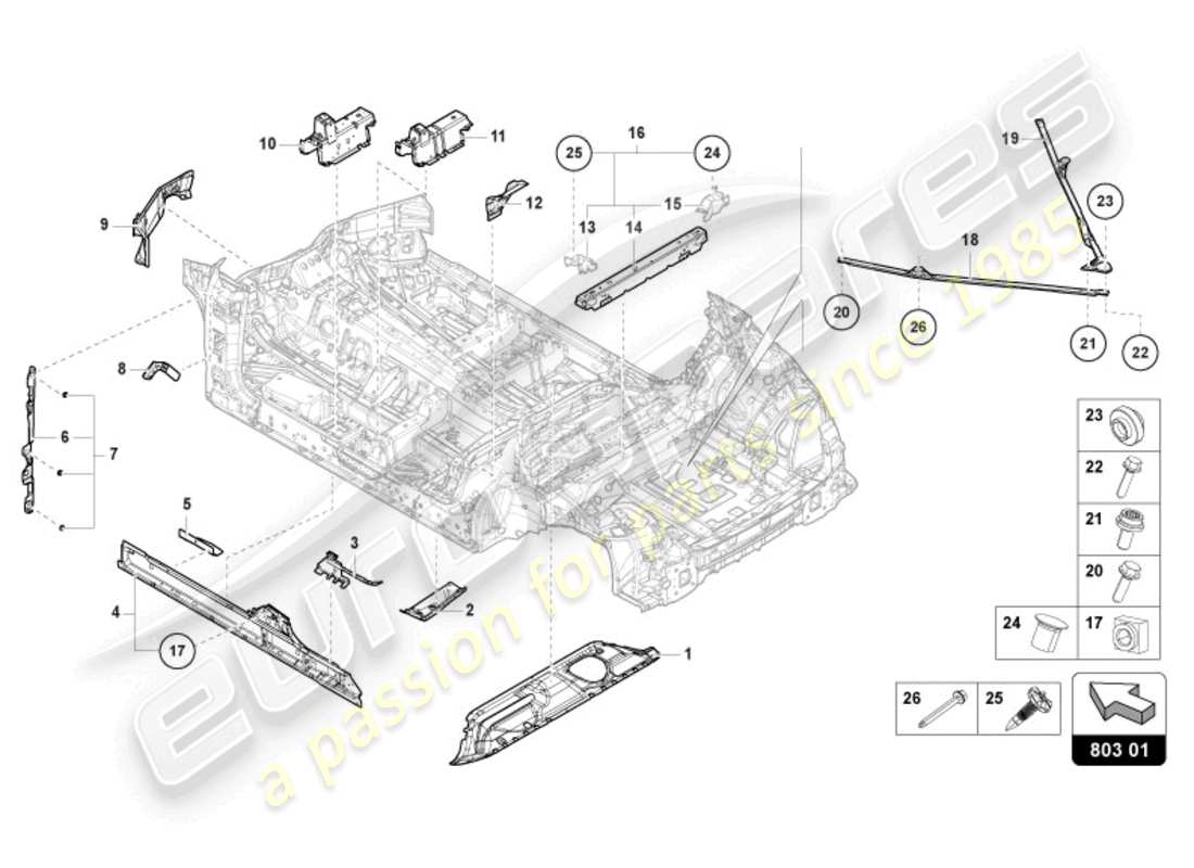 lamborghini urus s (2024) diagrama de piezas de la parte de abajo