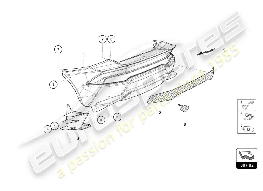 lamborghini super trofeo (2015) diagrama de piezas del parachoques trasero