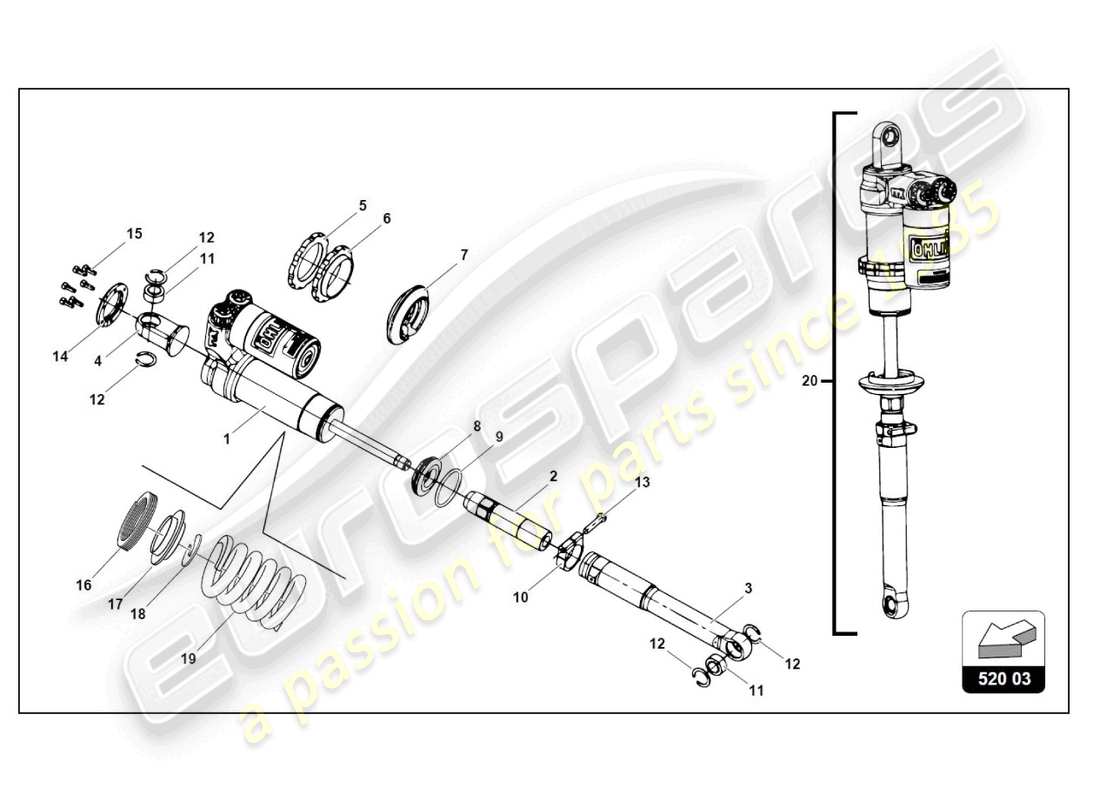 lamborghini 2018 (gt3 evo) diagrama de piezas del amortiguador trasero