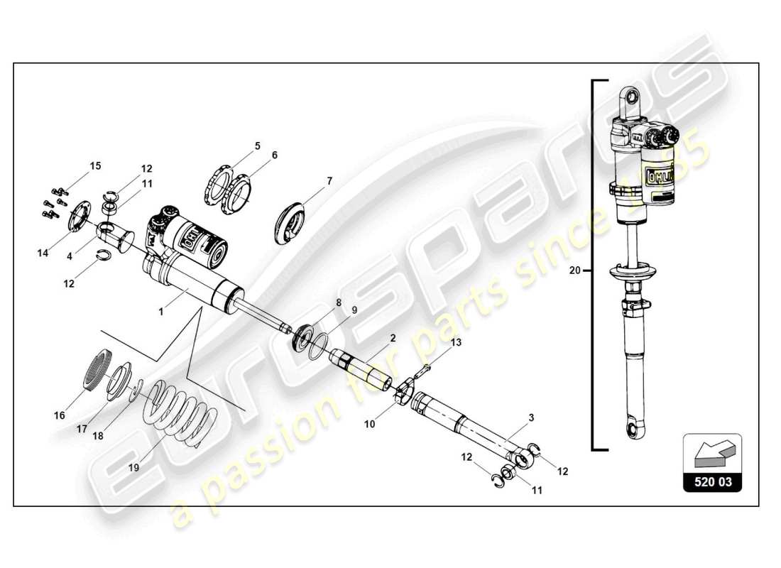 lamborghini gt3 evo (2018) diagrama de piezas del amortiguador trasero