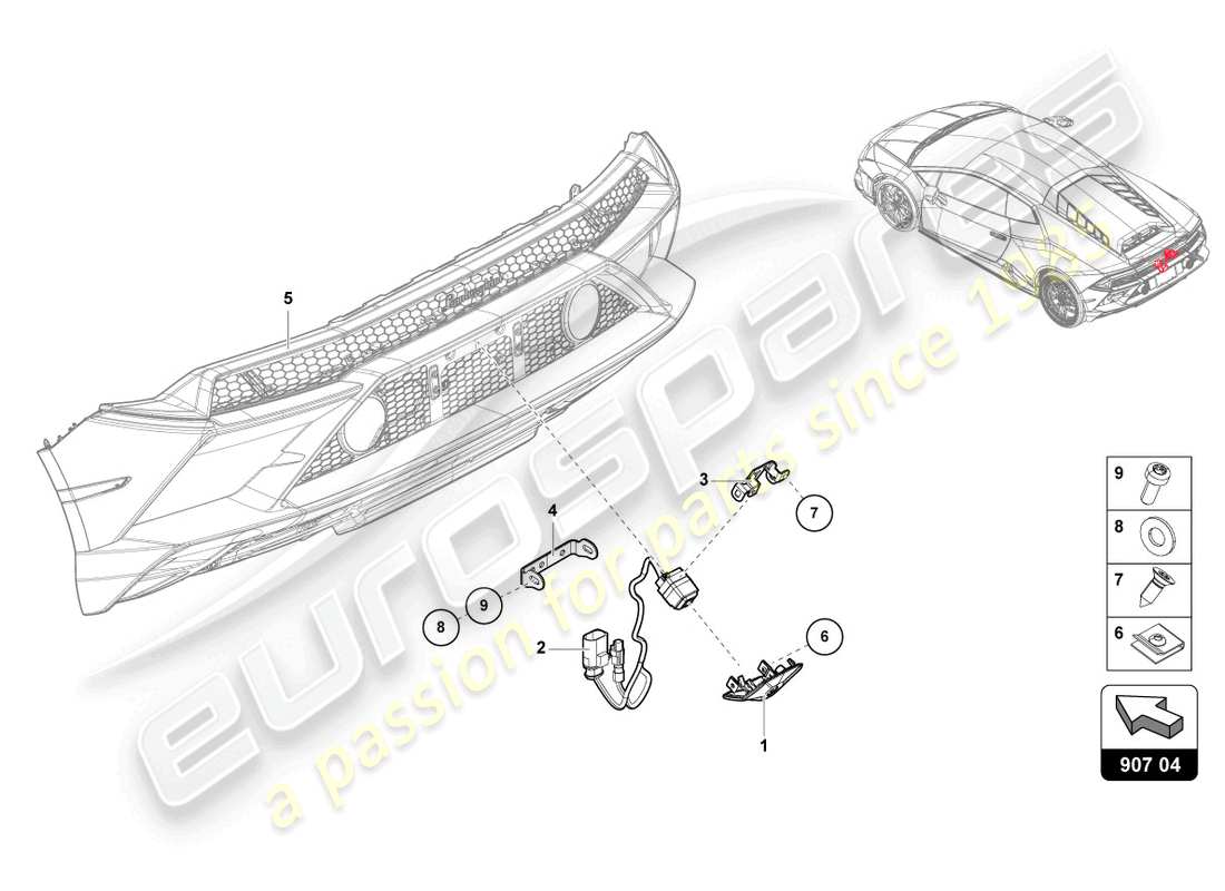 lamborghini 2023 (evo spyder) diagrama de piezas de la cámara de marcha atrás