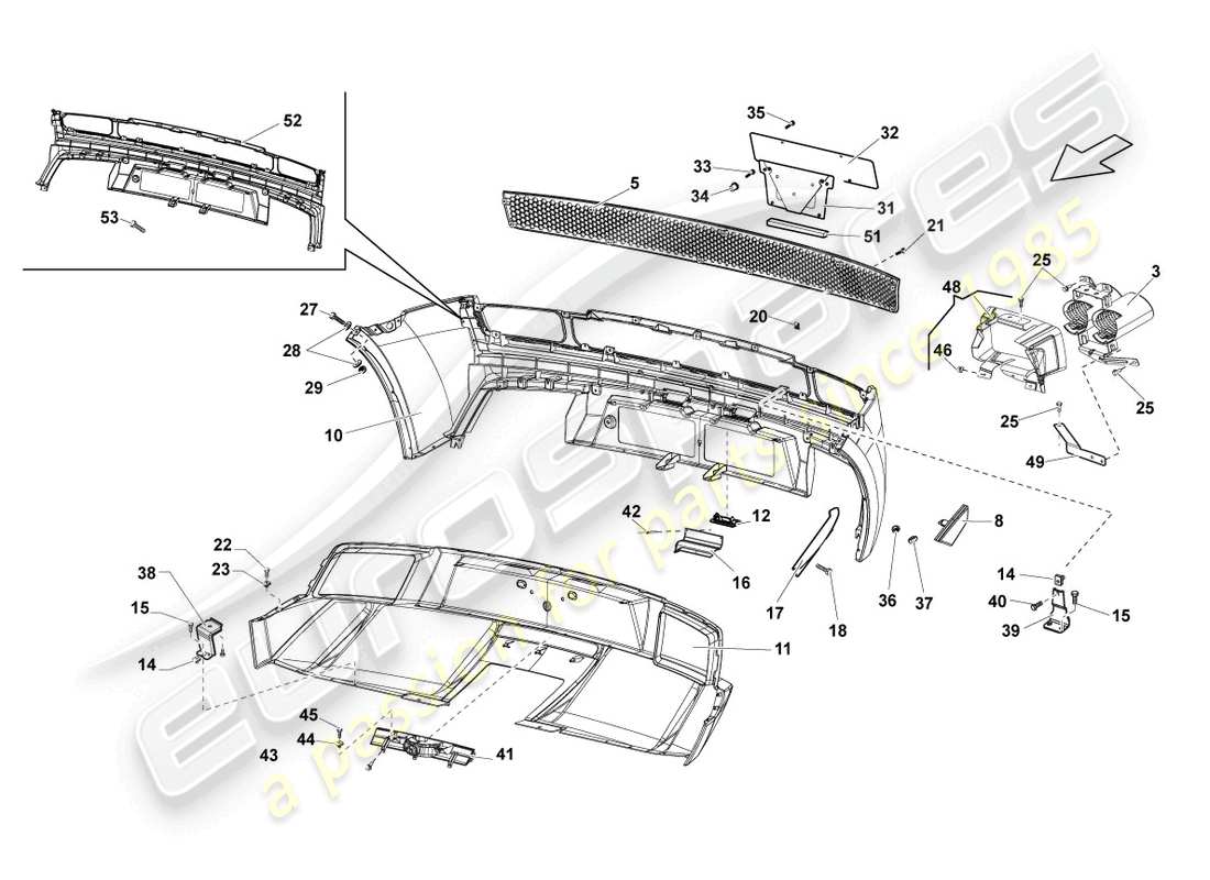 lamborghini blancpain sts (2013) diagrama de pieza del parachoques trasero