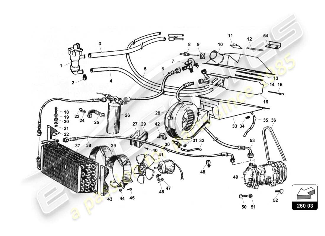 lamborghini countach 25th anniversary (1989) sistema de aire acondicionado diagrama de piezas