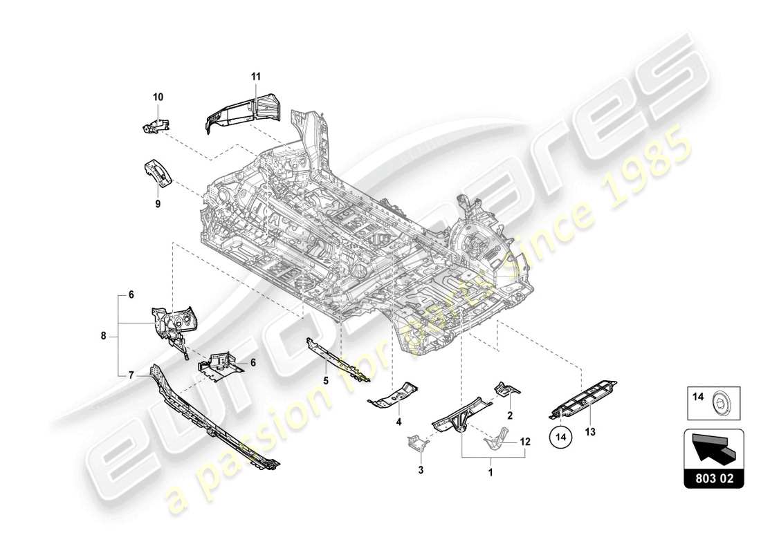 lamborghini urus s (2024) diagrama de piezas de la parte de abajo