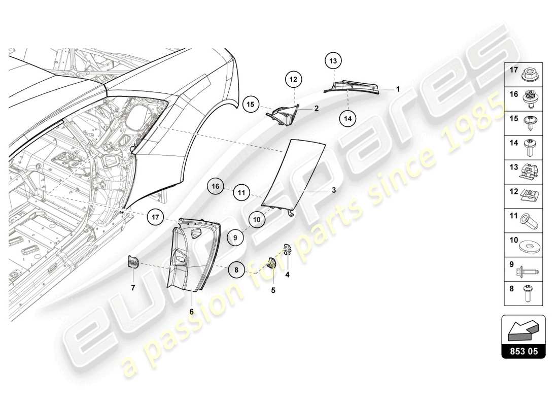 lamborghini 2021 (evo spyder 2wd) placa de cubierta para miembro lateral diagrama de piezas