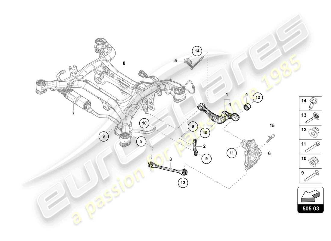 lamborghini urus performante (2024) diagrama de piezas de suspensión trasera