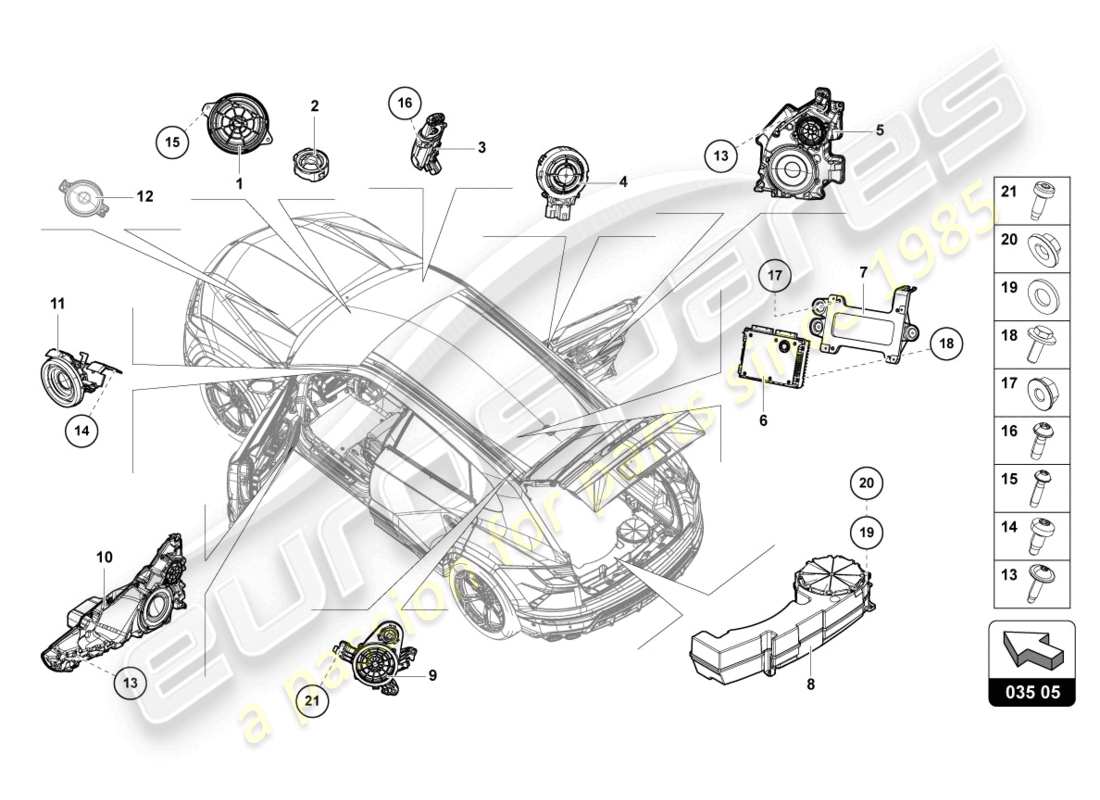 lamborghini urus performante (2024) piezas eléctricas para sistema de audio diagrama de partes