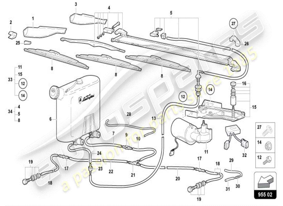 lamborghini diablo vt (1997) limpiaparabrisas diagrama de piezas