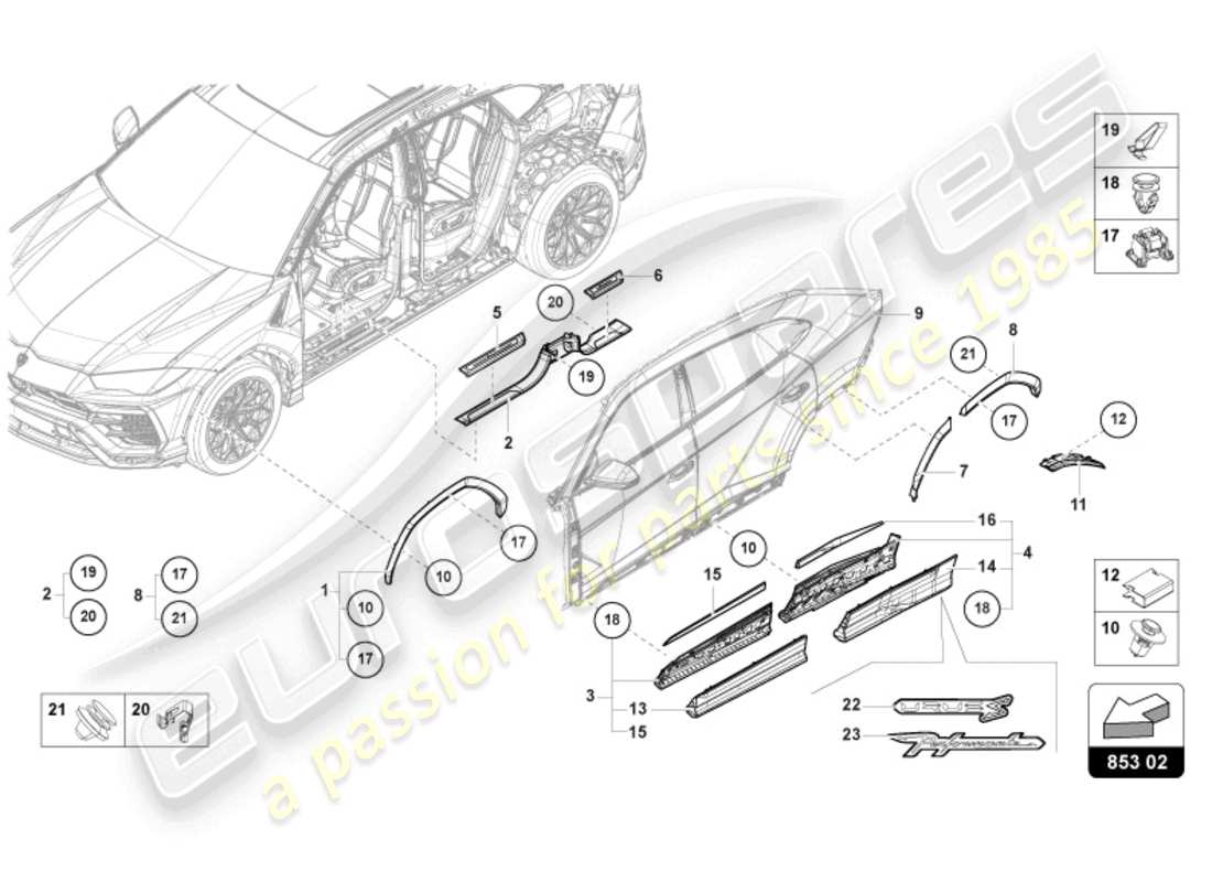 lamborghini 2020 | urus tira de embellecedor de umbral diagrama de piezas