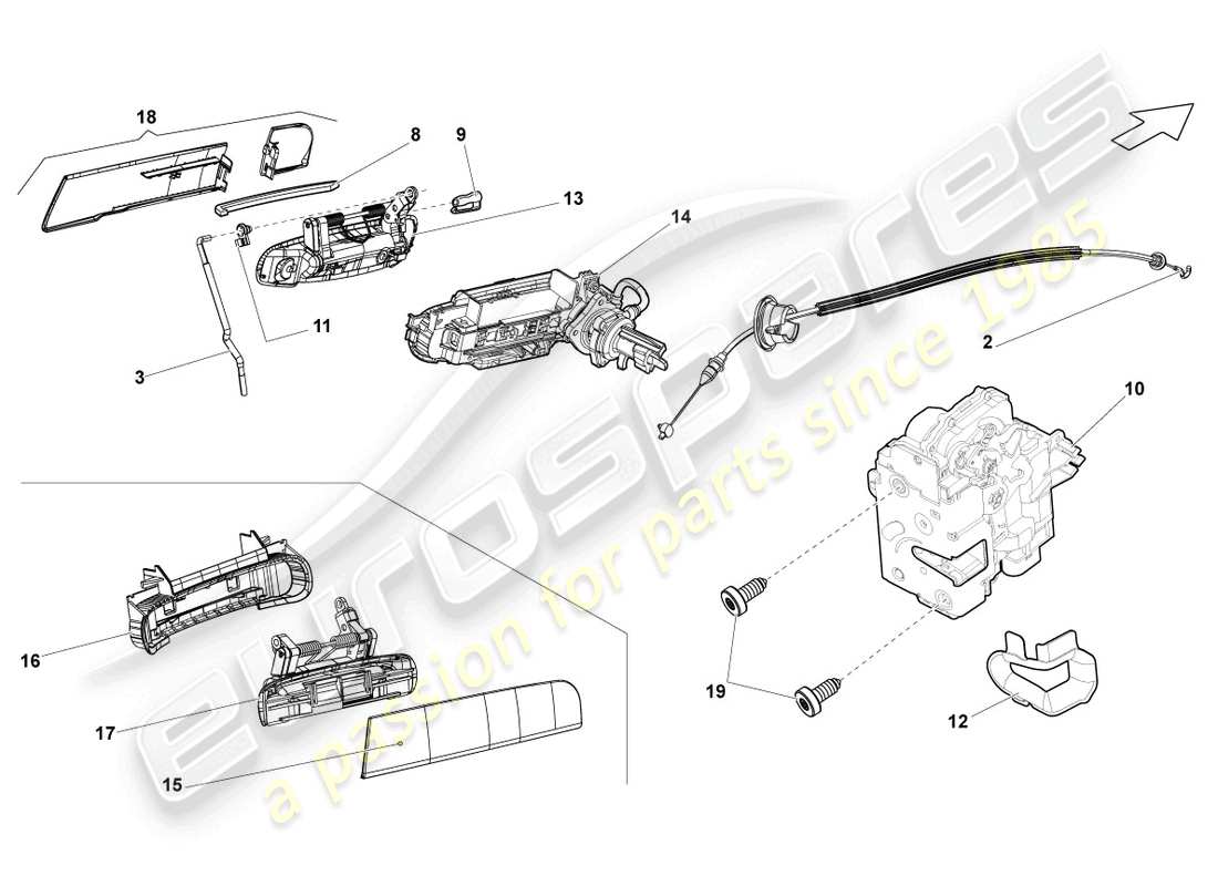 lamborghini lp550-2 spyder (2011) diagrama de piezas de la cerradura de la puerta