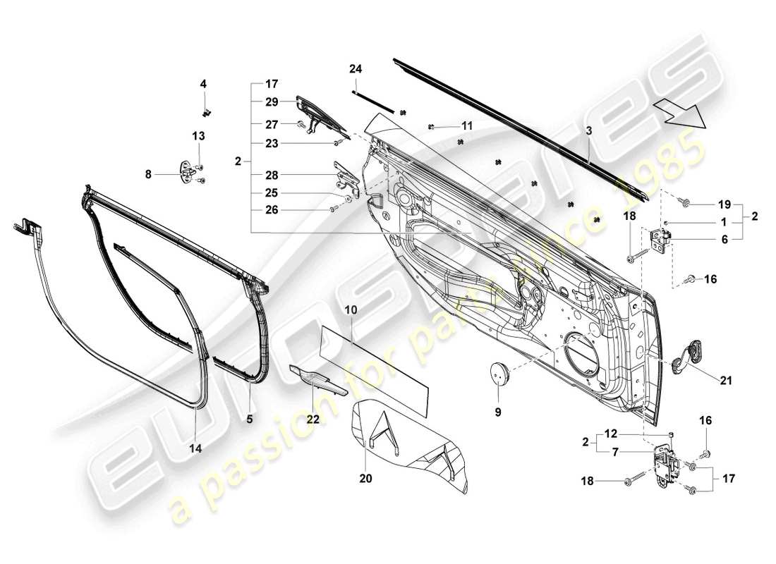 lamborghini gallardo spyder (2006) diagrama de piezas de la puerta