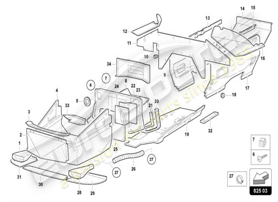 lamborghini diablo vt (1997) panel de embellecedor para la sección inferior del marco diagrama de piezas