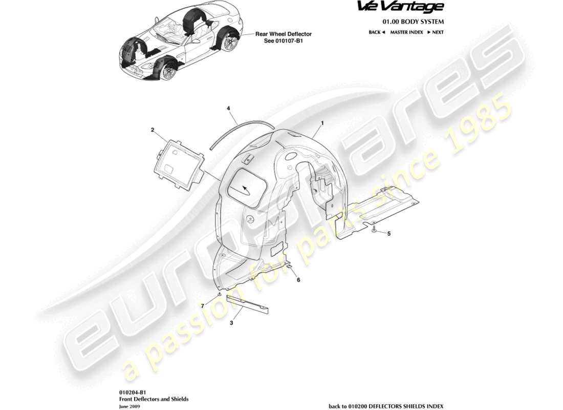 aston martin v12 vantage (2010) diagrama de piezas de los pasos de rueda delantera