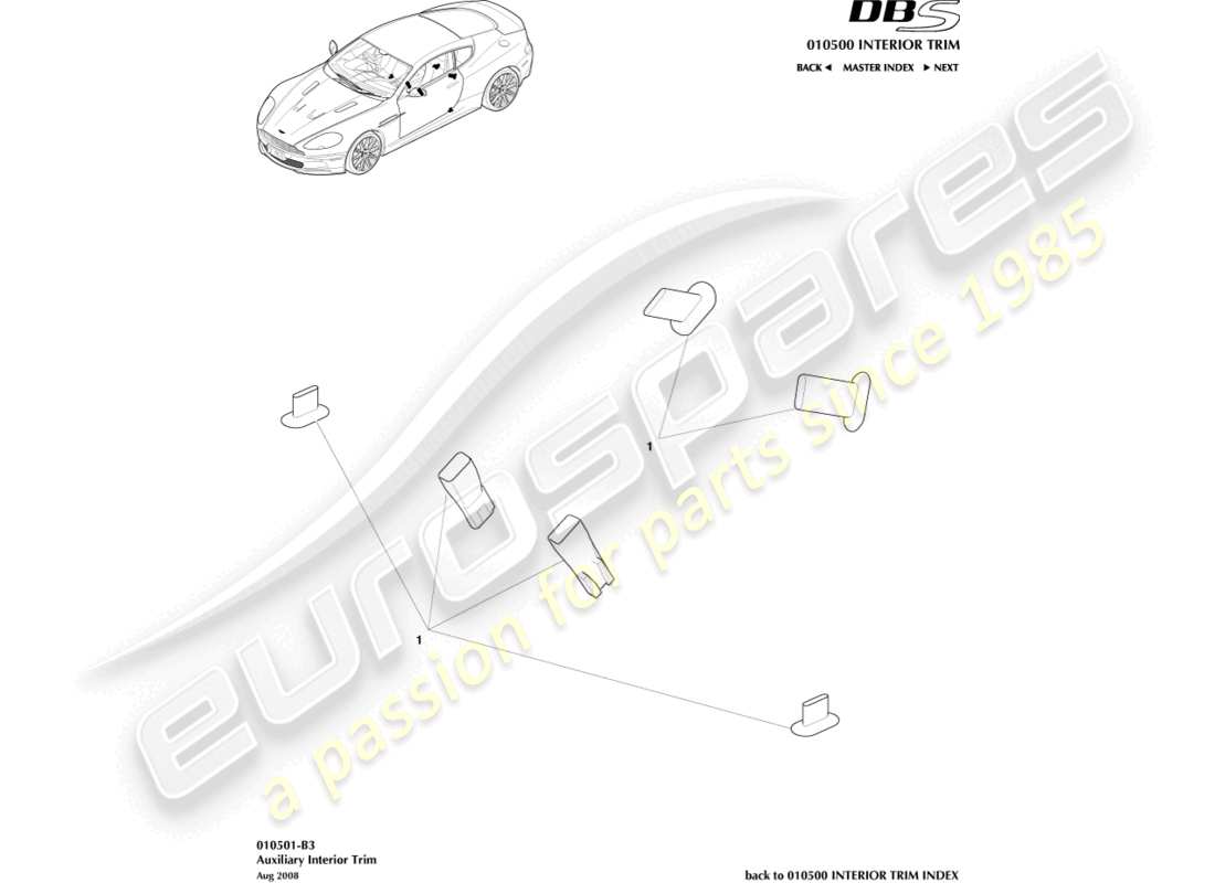 aston martin dbs (2013) diagrama de piezas de molduras interiores auxiliares