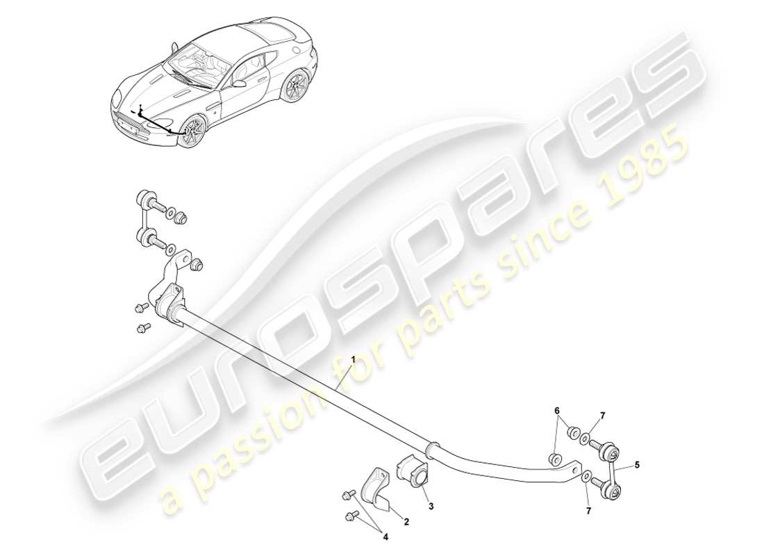 aston martin v8 vantage (2007) diagrama de piezas de la barra estabilizadora delantera