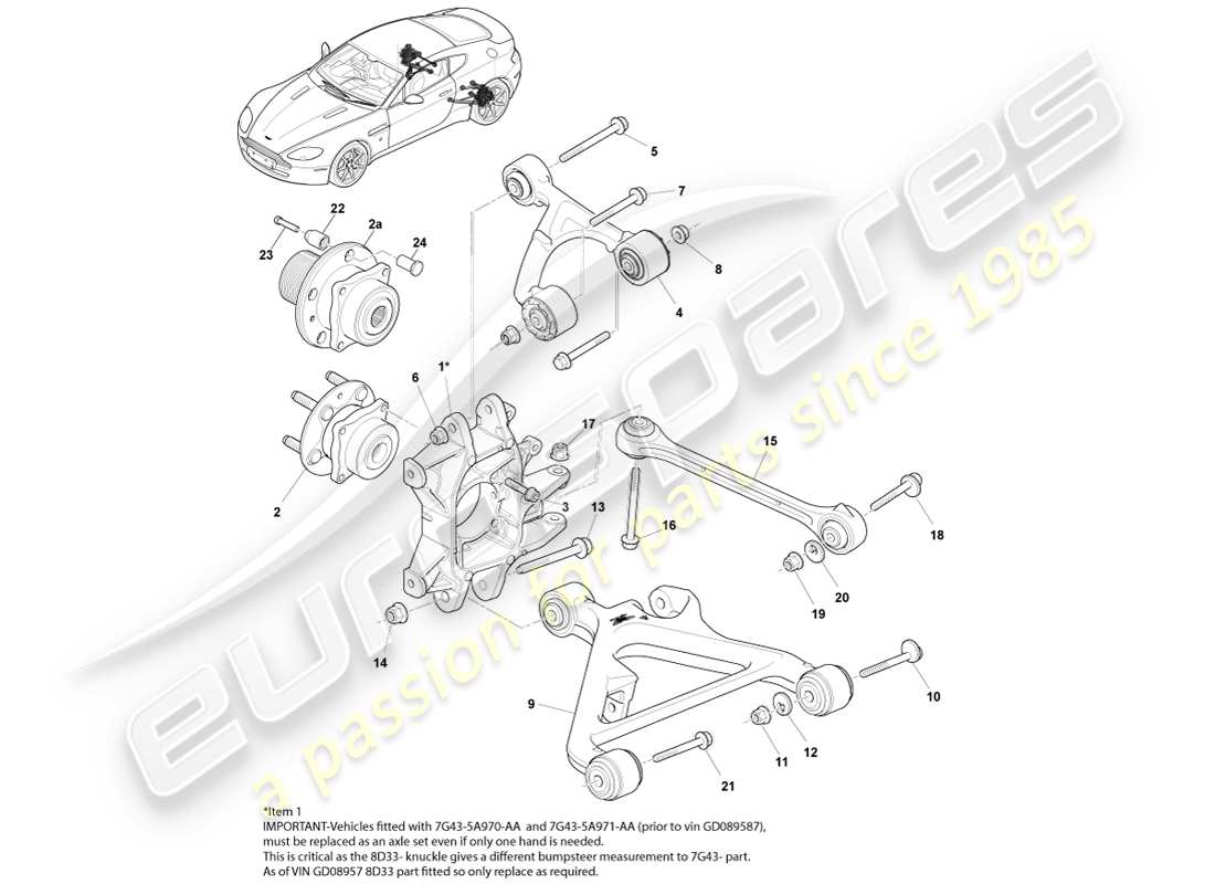 aston martin v8 vantage (2005) diagrama de piezas del conjunto de suspensión trasera