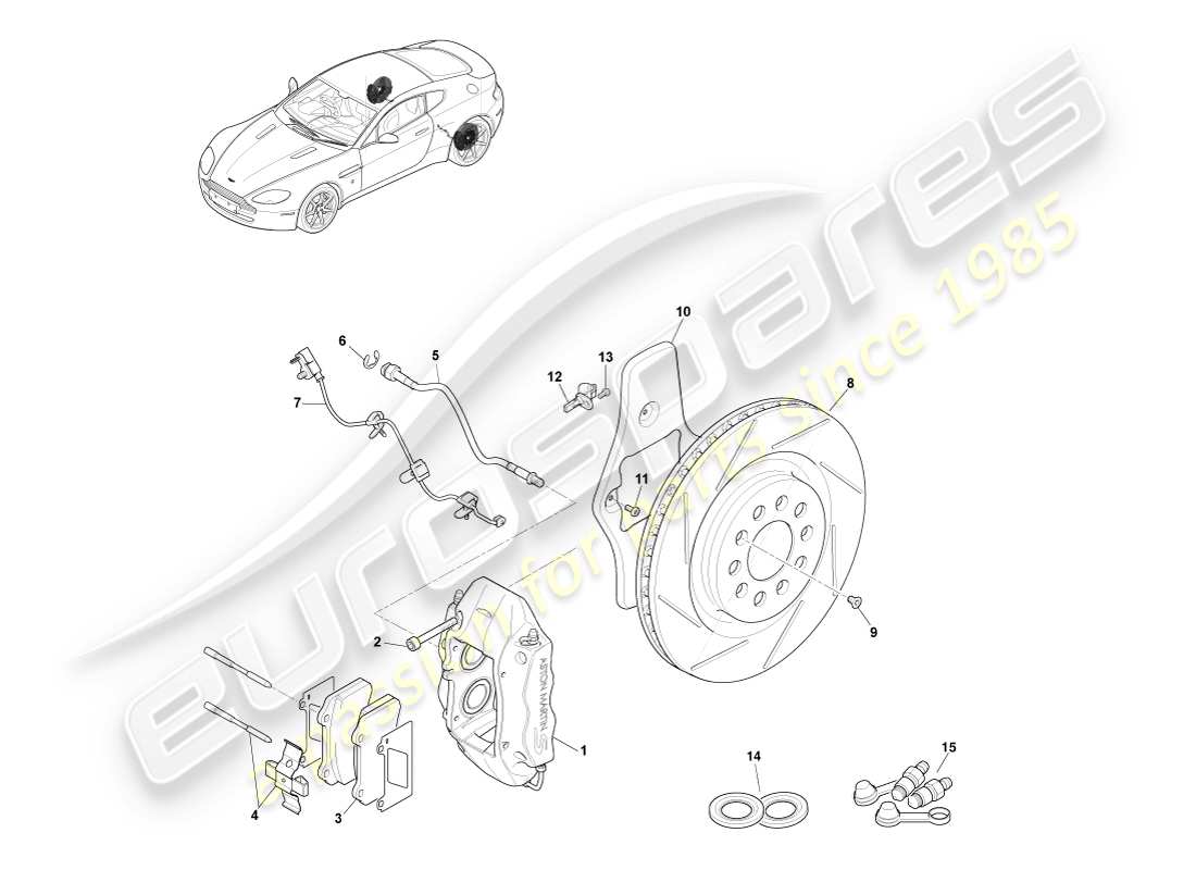 aston martin v8 vantage (2005) diagrama de piezas del sistema de freno trasero