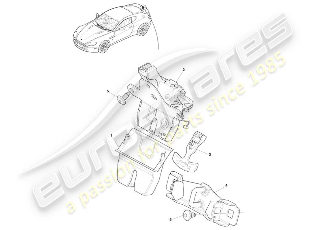 aston martin v8 vantage (2007) diagrama de piezas del sistema de cierre del maletero