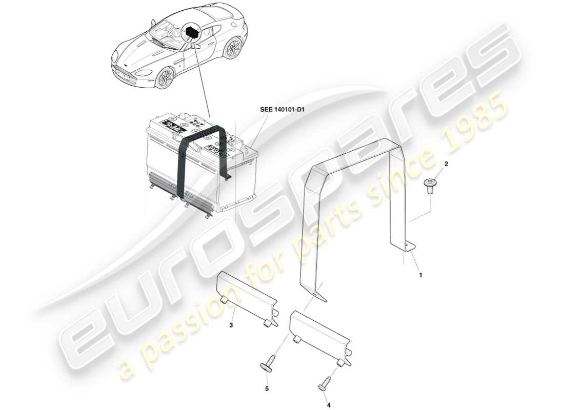 aston martin v8 vantage (2005) diagrama de piezas de sujeción de batería