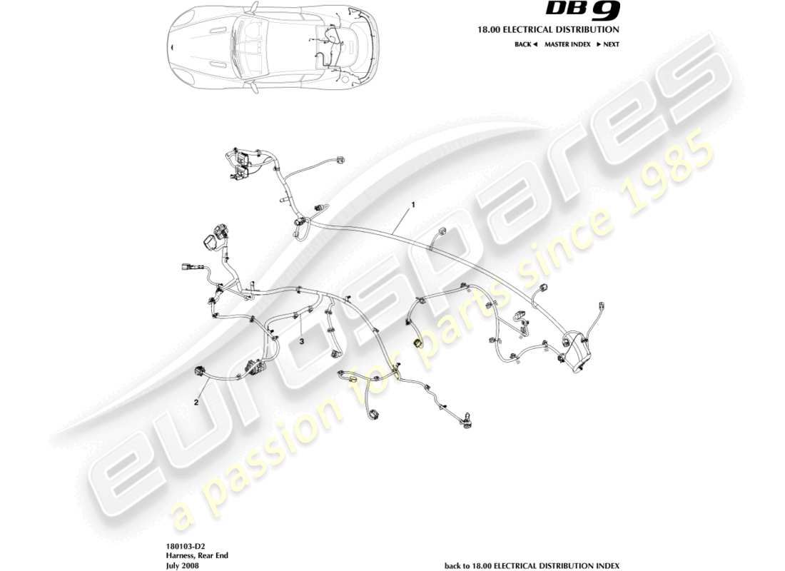 aston martin db9 (2005) diagrama de piezas del arnés del extremo trasero