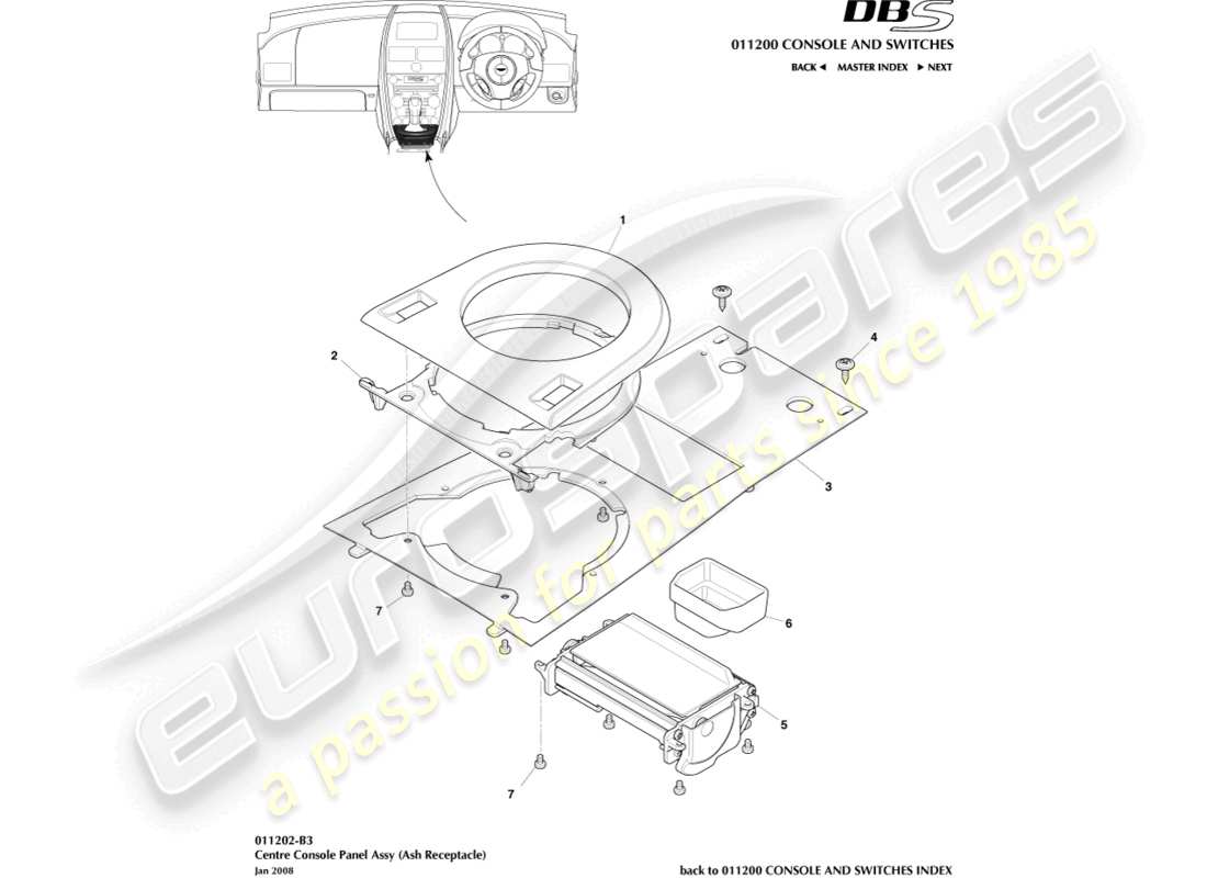 aston martin dbs (2014) consola central, diagrama de piezas del manual