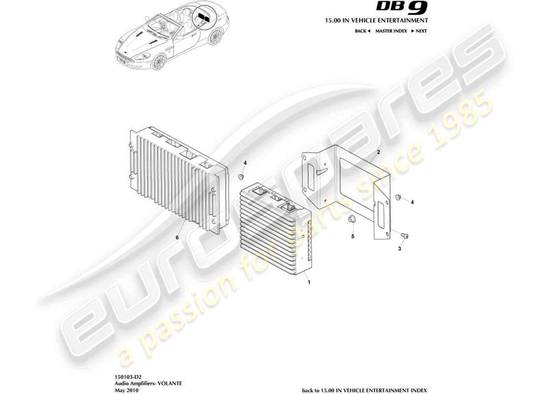 aston martin db9 (2005) amplificadores, diagrama de piezas de volante