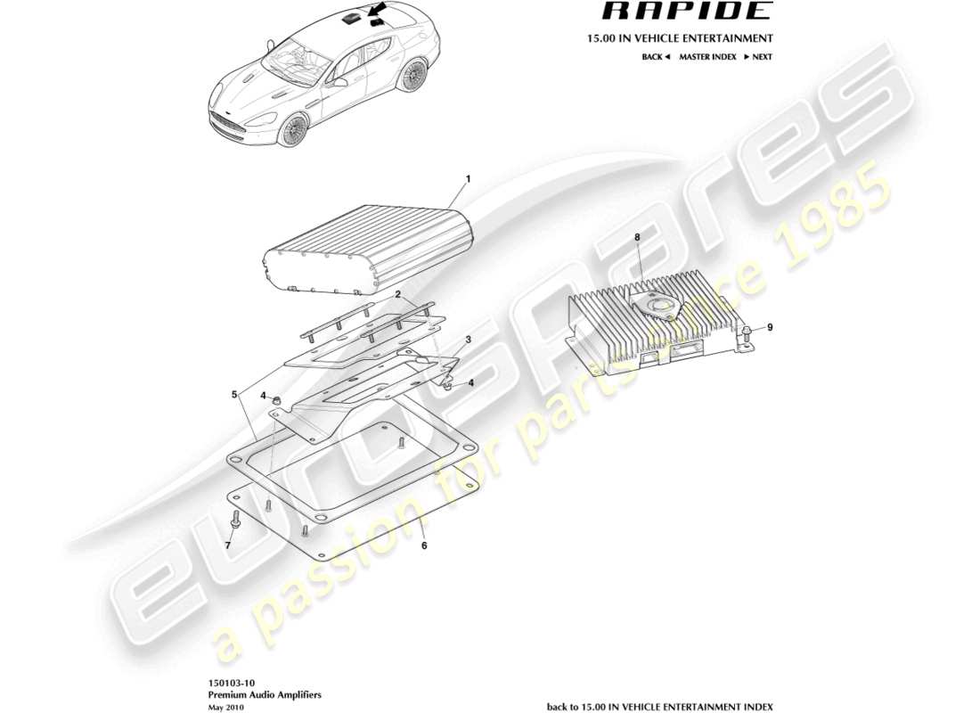 aston martin rapide (2012) amplificadores duales, hasta 13my diagrama de piezas