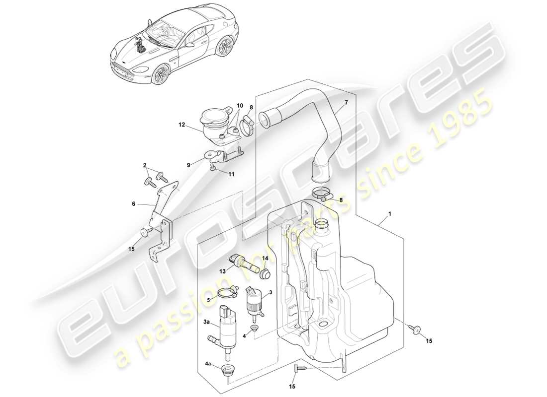 aston martin v8 vantage (2005) diagrama de piezas de la botella de arandela