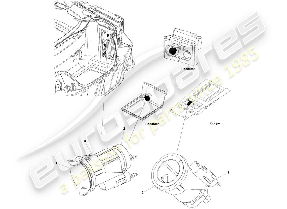aston martin v8 vantage (2005) diagrama de piezas del zócalo auxiliar