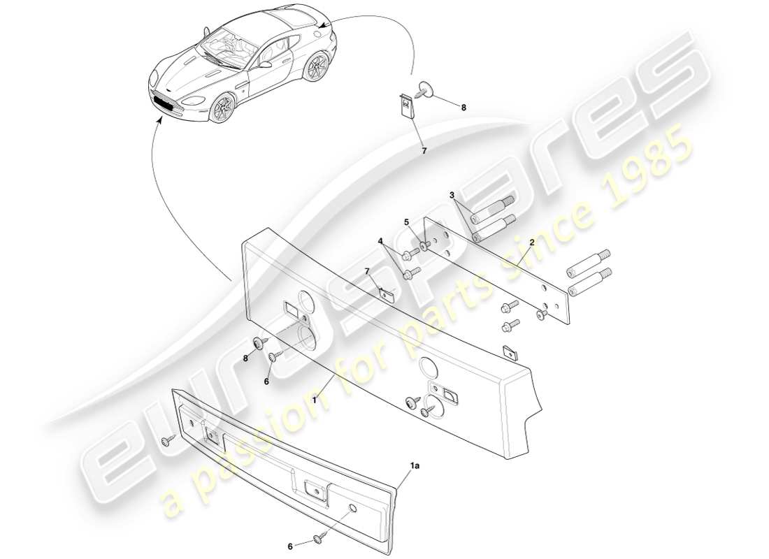 aston martin v8 vantage (2005) soportes de matrícula, diagrama de piezas row