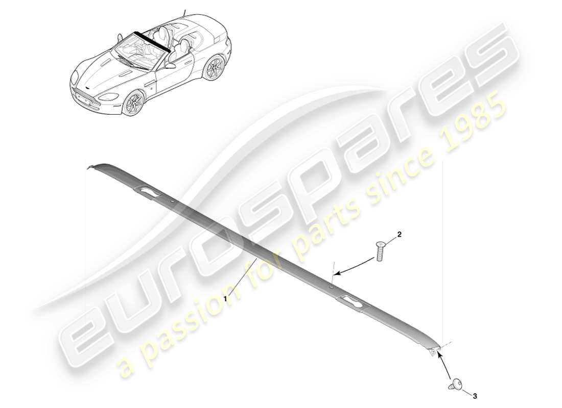 aston martin v8 vantage (2005) adorno de techo, diagrama de piezas del roadster