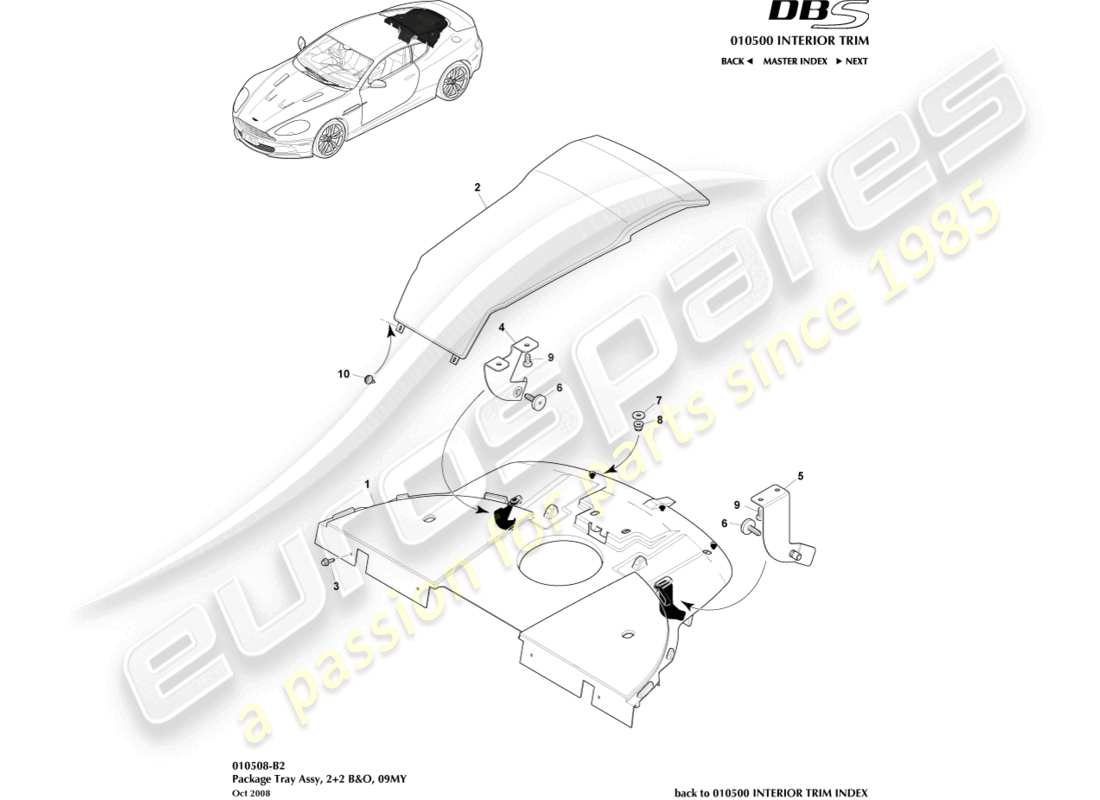 aston martin dbs (2014) conjunto de bandeja de paquetes, 2+2 diagrama de piezas b&o