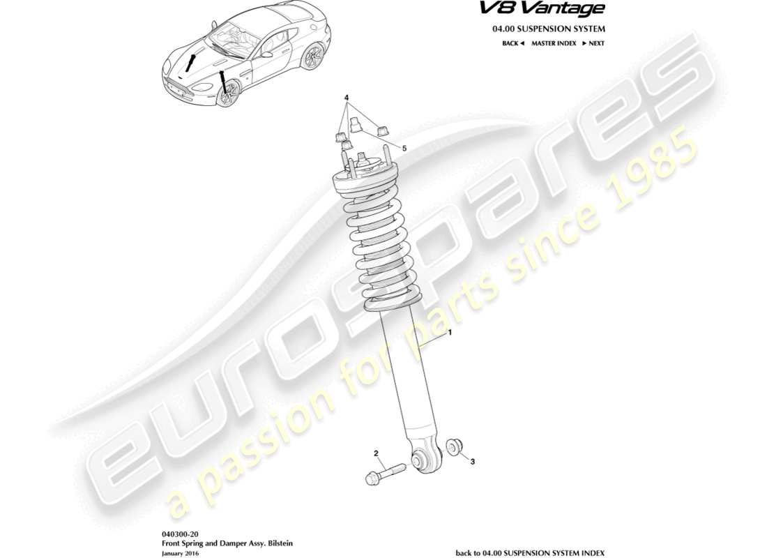 aston martin v8 vantage (2018) resorte delantero y amortiguador, diagrama de piezas bilstein