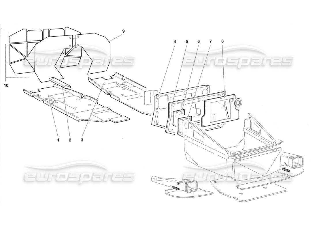 lamborghini diablo roadster (1998) diagrama de piezas de paneles de piso con estructura (válido para reino unido 1998)