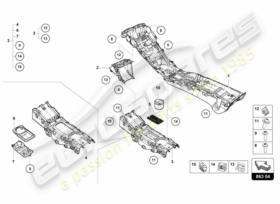 lamborghini performante spyder (2020) túnel diagrama de piezas