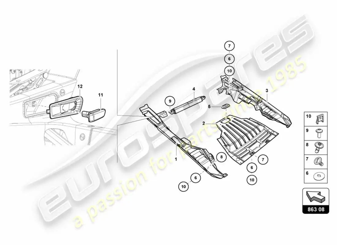 lamborghini lp580-2 coupe (2017) cubierta del motor diagrama de piezas